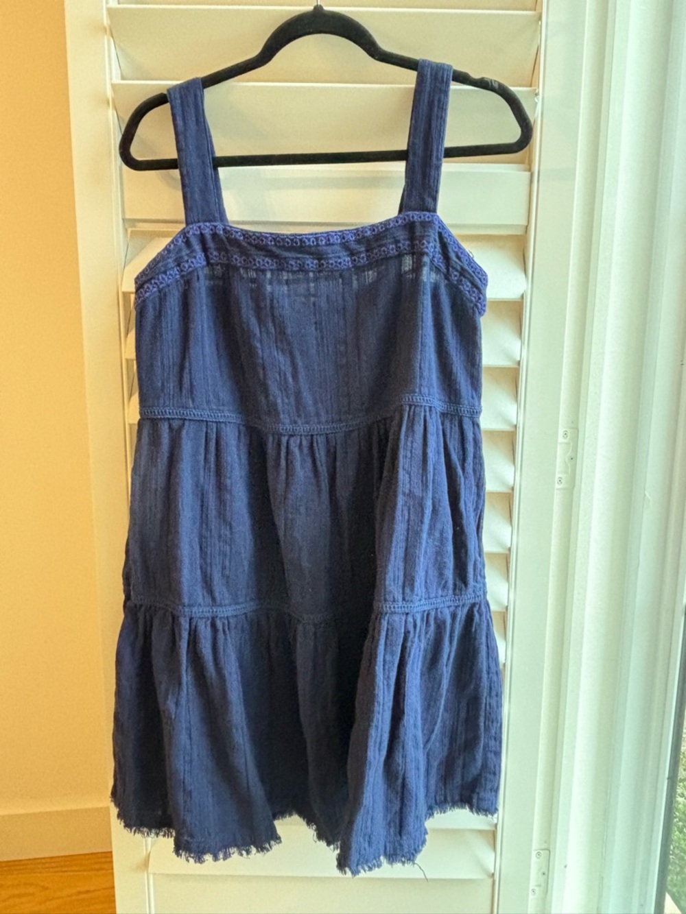 Tommy Bahama Navy Blue Crochet-Trim Cotton Dress